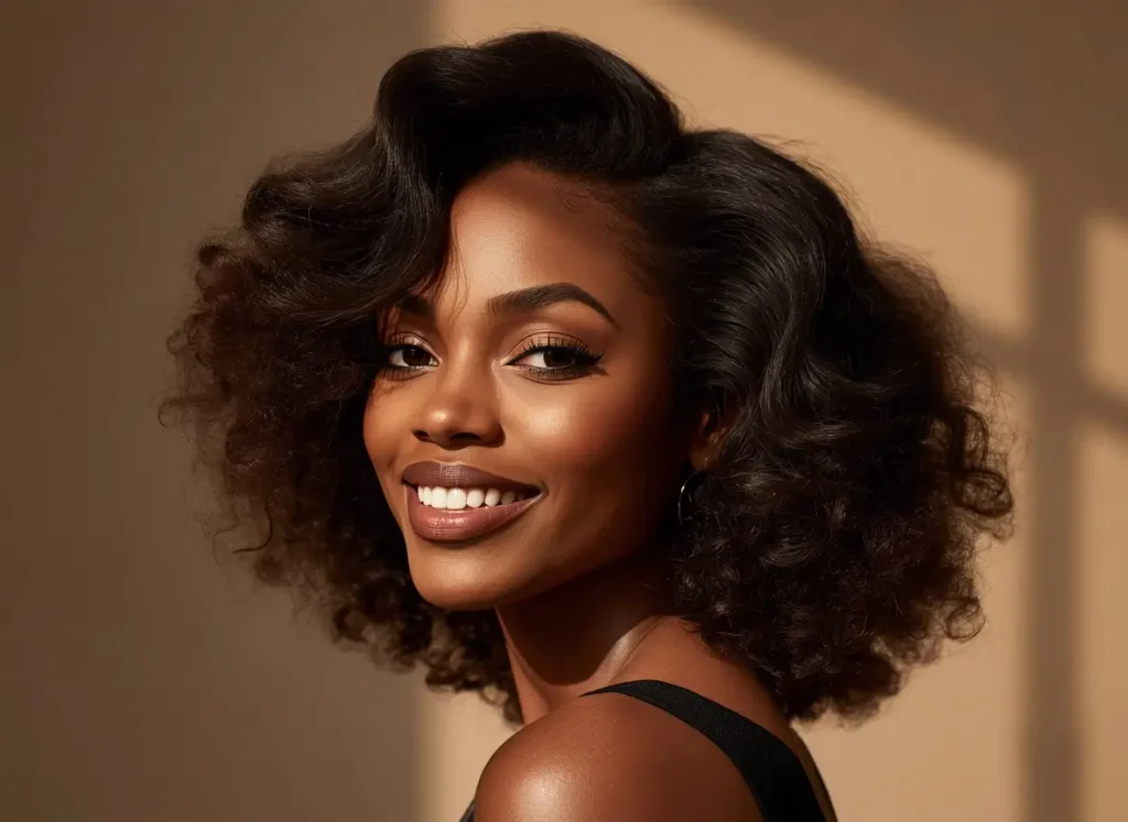 Confident woman wearing a natural-looking human hair topper
